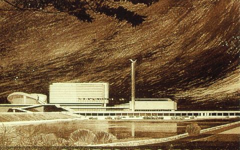 Ilustrasi gedung CONEFO (Conference Of New Emerging Forces