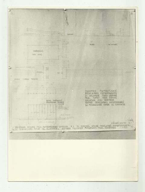Rentjana Gedung Pola Pembangunan Semesta R.I. di Perseel Gedung Proklamasi Kemerdekaan R.I. Djalan Pegangsaan Timur no.56 Djakarta Skala 1:500