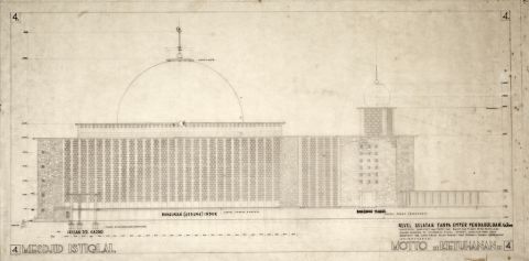 Masjid Istiqlal Motto Ketuhanan - Tampak Sisi Selatan Masjid Istiqlal (gambar nomor 4)