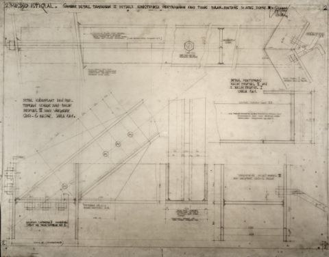 #02 Mesjid Istiqlal. Gambar Detail Tambahan. Detail2 konstruksi kaki tiang bintang bulan di atas dome