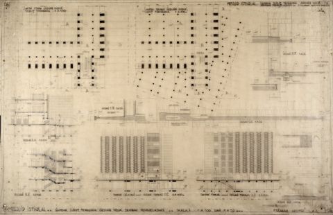 #26 Mesdjid Istiqlal. Gambar sudut tenggara gedung induk dengan penjelasan2. Skala 1A100 dan 1A20