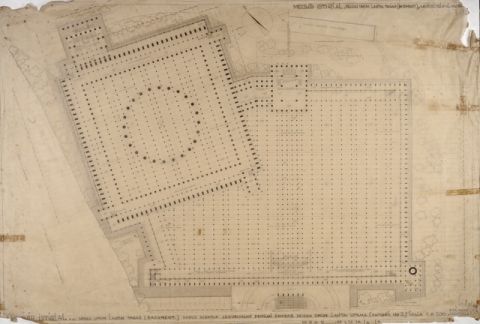 #03 Mesdjid Istiqlal  Denah Umum Lantai Tanah (Basement) harus dibatja sehubungan dengan gambar denah umum lantai utama (gambar no. 2) skala 1A200