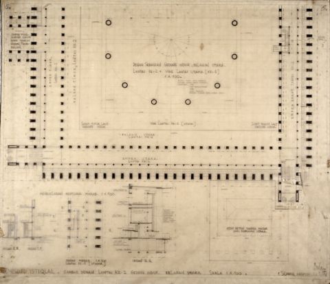 #05 Mesdjid Istiqlal. Gambar denah lantai ke-2 Gedung Induk. Belahan Utara. Skala 1A100