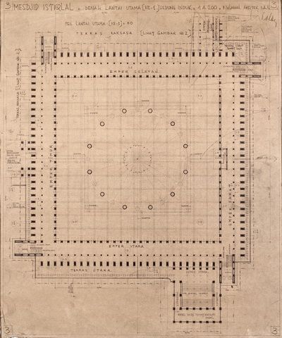 #03 Mesdjid Istiqlal. Denah Lantai Utama (ke-1) Gedung Induk. [skala] 1A200.