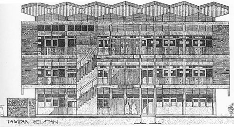 Sketsa Tampak Selatan Gedung Direksi Perhutani Divisi Regional Jawa Timur
